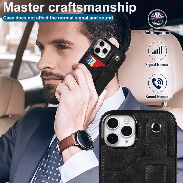 For iPhone 11 Pro Crazy Horse Texture Shockproof TPU + PU Leather Case with Card Slot & Wrist Strap Holder