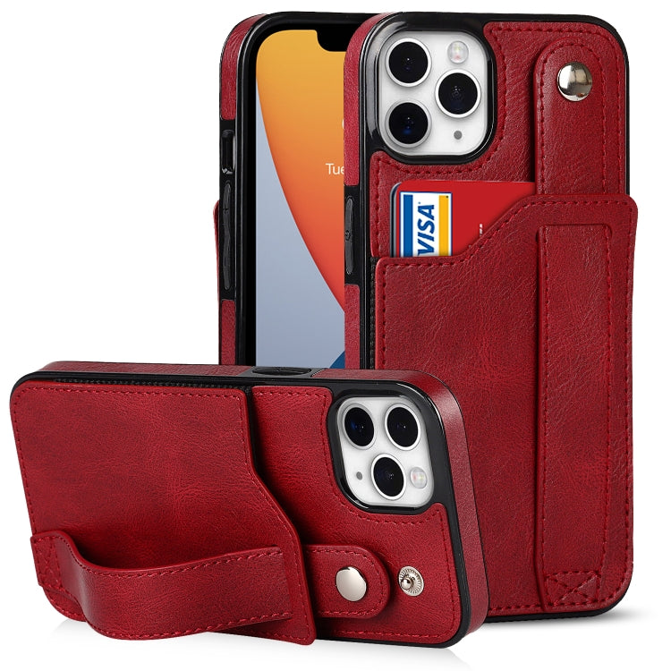 For iPhone 11 Pro Crazy Horse Texture Shockproof TPU + PU Leather Case with Card Slot & Wrist Strap Holder