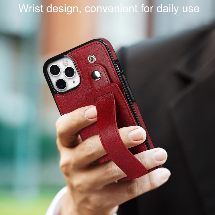 For iPhone 11 Pro Crazy Horse Texture Shockproof TPU + PU Leather Case with Card Slot & Wrist Strap Holder