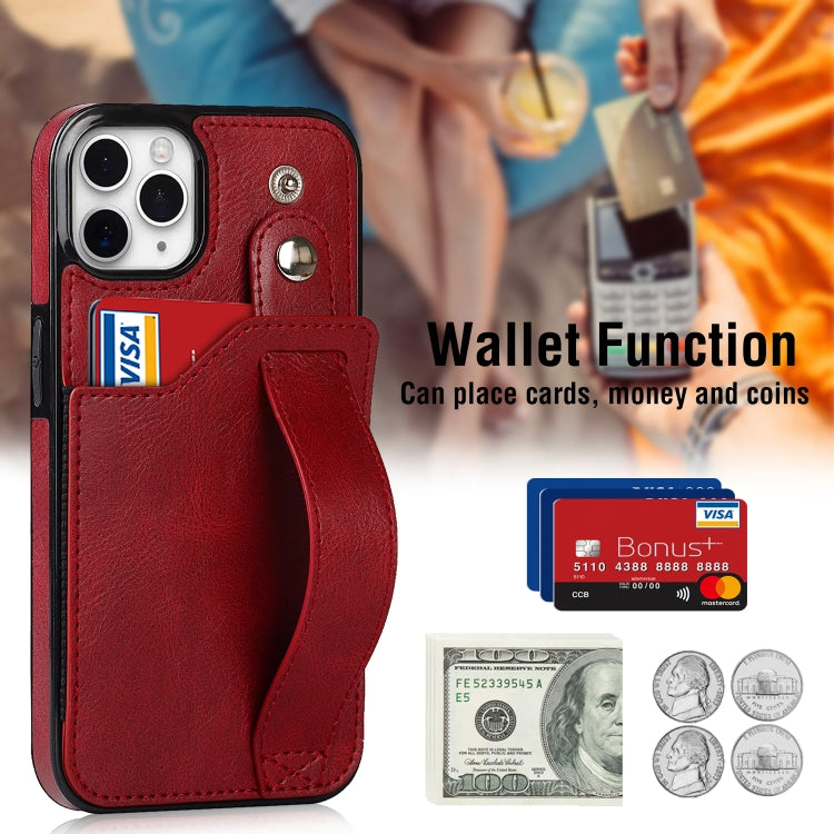 For iPhone 11 Pro Crazy Horse Texture Shockproof TPU + PU Leather Case with Card Slot & Wrist Strap Holder