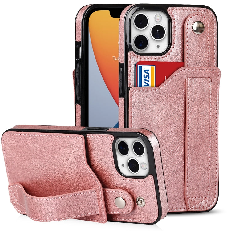 For iPhone 11 Pro Crazy Horse Texture Shockproof TPU + PU Leather Case with Card Slot & Wrist Strap Holder