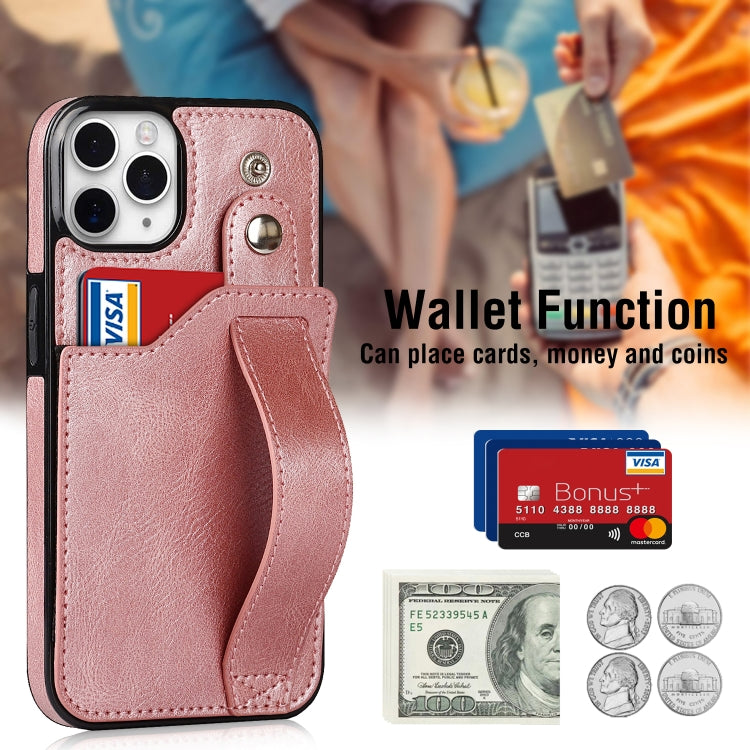 For iPhone 11 Pro Crazy Horse Texture Shockproof TPU + PU Leather Case with Card Slot & Wrist Strap Holder