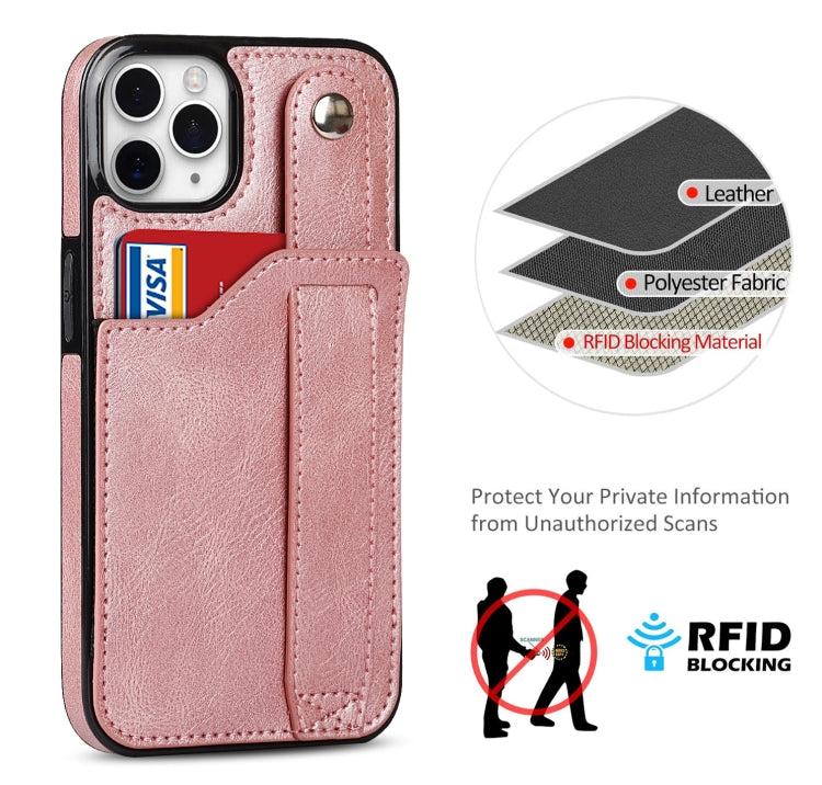 For iPhone 11 Pro Crazy Horse Texture Shockproof TPU + PU Leather Case with Card Slot & Wrist Strap Holder