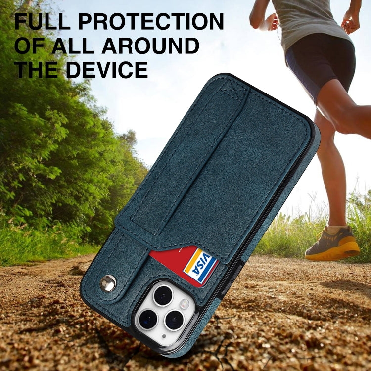 For iPhone 11 Pro Crazy Horse Texture Shockproof TPU + PU Leather Case with Card Slot & Wrist Strap Holder