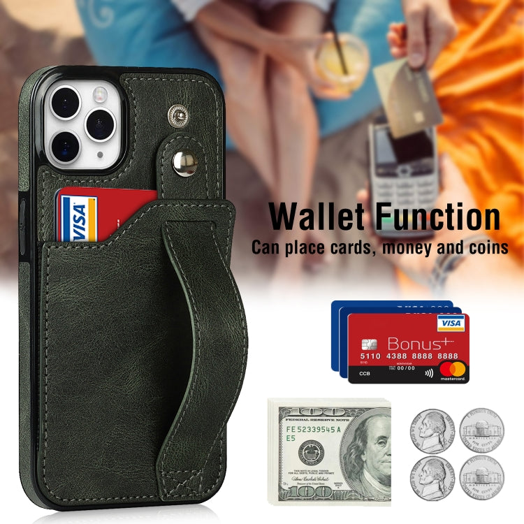 For iPhone 11 Pro Crazy Horse Texture Shockproof TPU + PU Leather Case with Card Slot & Wrist Strap Holder
