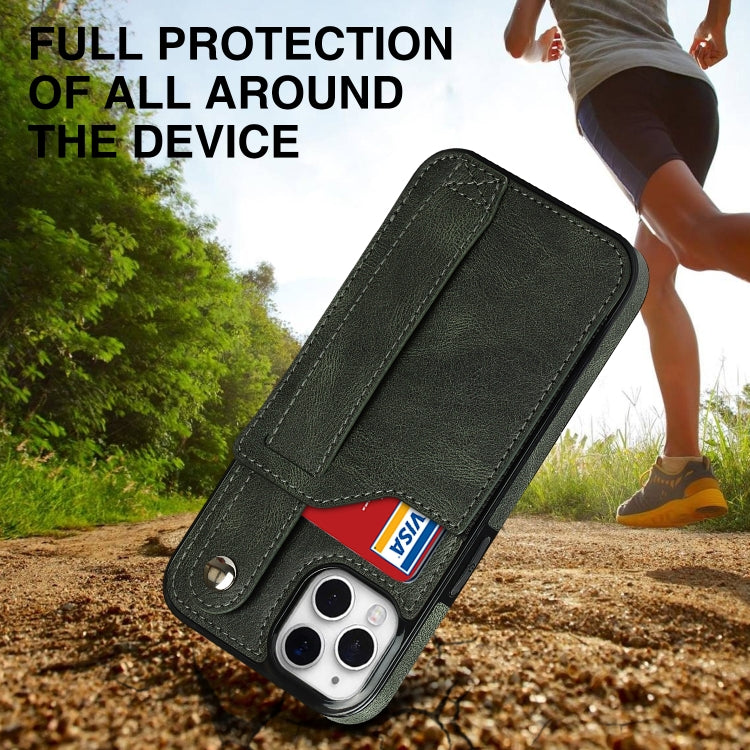 For iPhone 11 Pro Crazy Horse Texture Shockproof TPU + PU Leather Case with Card Slot & Wrist Strap Holder