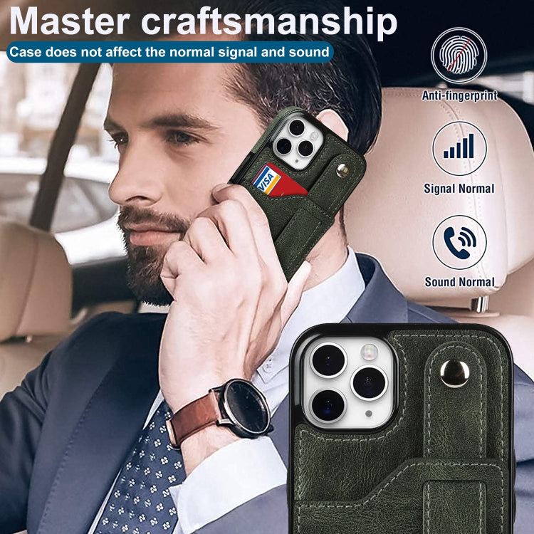 For iPhone 11 Pro Crazy Horse Texture Shockproof TPU + PU Leather Case with Card Slot & Wrist Strap Holder