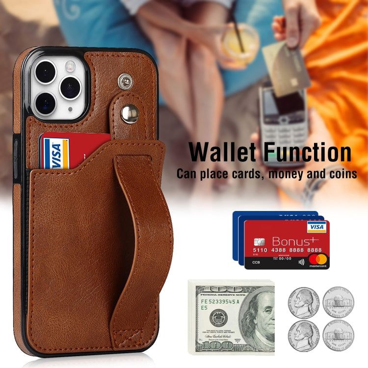 For iPhone 11 Pro Crazy Horse Texture Shockproof TPU + PU Leather Case with Card Slot & Wrist Strap Holder