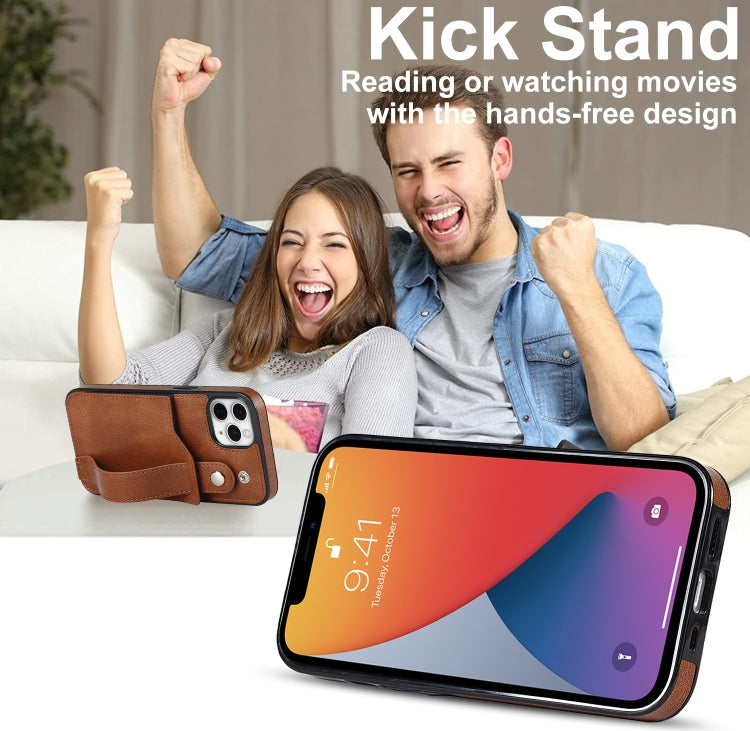 For iPhone 11 Pro Crazy Horse Texture Shockproof TPU + PU Leather Case with Card Slot & Wrist Strap Holder