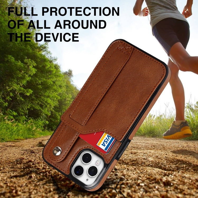 For iPhone 11 Pro Crazy Horse Texture Shockproof TPU + PU Leather Case with Card Slot & Wrist Strap Holder