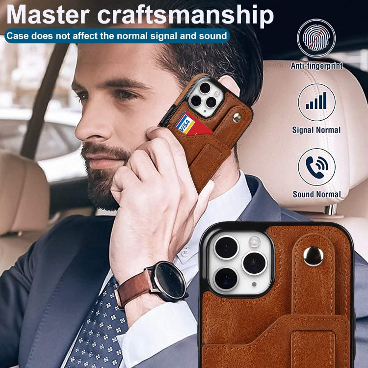 For iPhone 11 Pro Crazy Horse Texture Shockproof TPU + PU Leather Case with Card Slot & Wrist Strap Holder