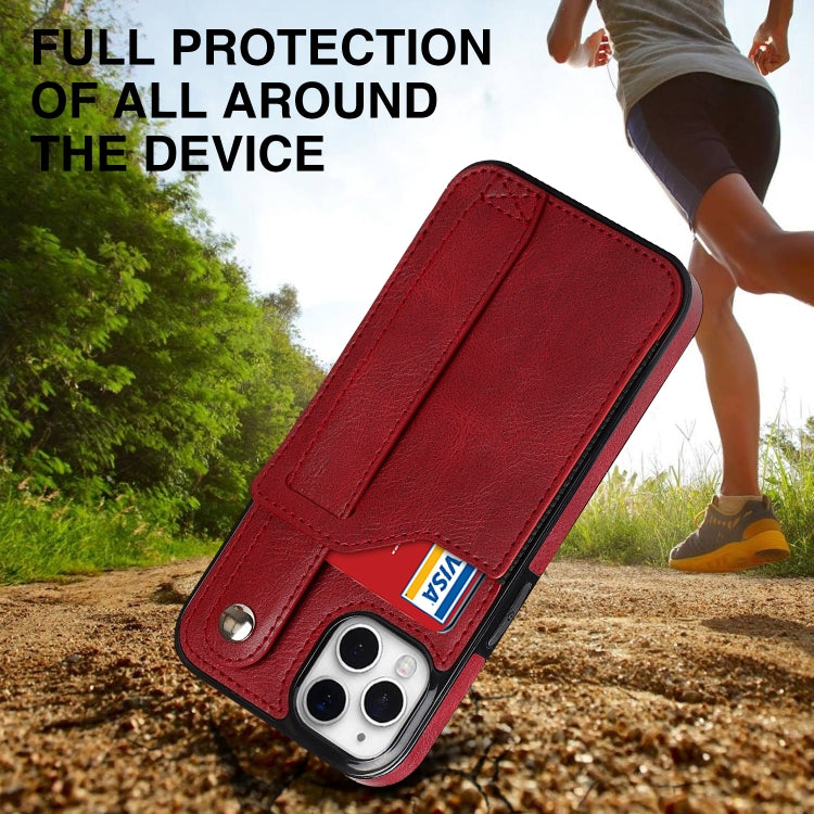 For iPhone 11 Pro Max Crazy Horse Texture Shockproof TPU + PU Leather Case with Card Slot & Wrist Strap Holder