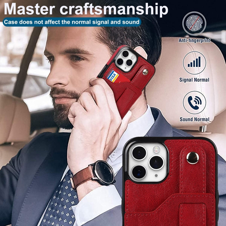 For iPhone 11 Pro Max Crazy Horse Texture Shockproof TPU + PU Leather Case with Card Slot & Wrist Strap Holder
