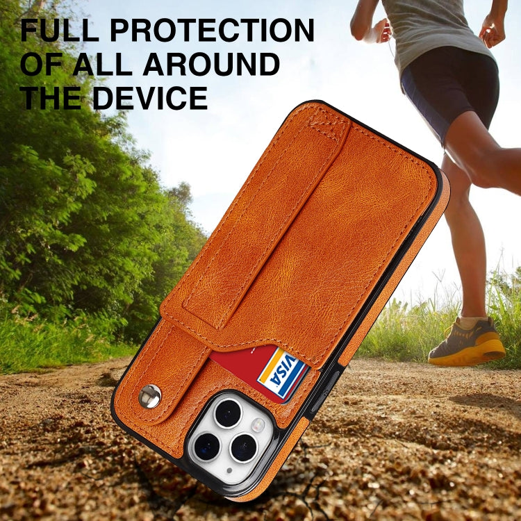For iPhone 11 Pro Max Crazy Horse Texture Shockproof TPU + PU Leather Case with Card Slot & Wrist Strap Holder