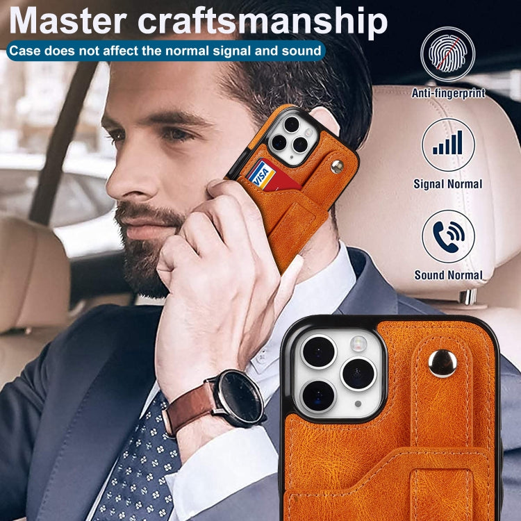 For iPhone 11 Pro Max Crazy Horse Texture Shockproof TPU + PU Leather Case with Card Slot & Wrist Strap Holder