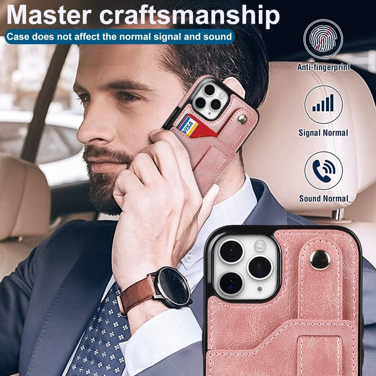 For iPhone 11 Pro Max Crazy Horse Texture Shockproof TPU + PU Leather Case with Card Slot & Wrist Strap Holder