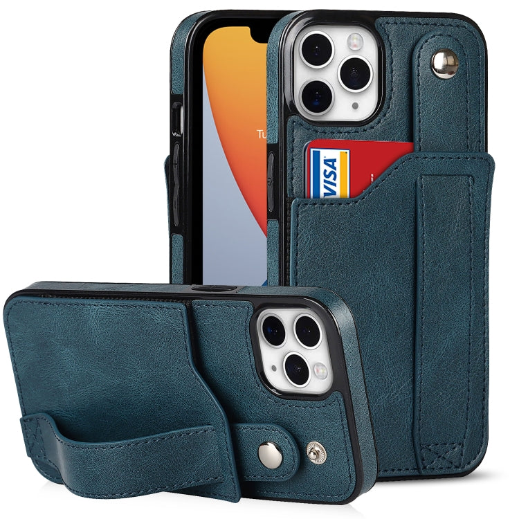 For iPhone 11 Pro Max Crazy Horse Texture Shockproof TPU + PU Leather Case with Card Slot & Wrist Strap Holder