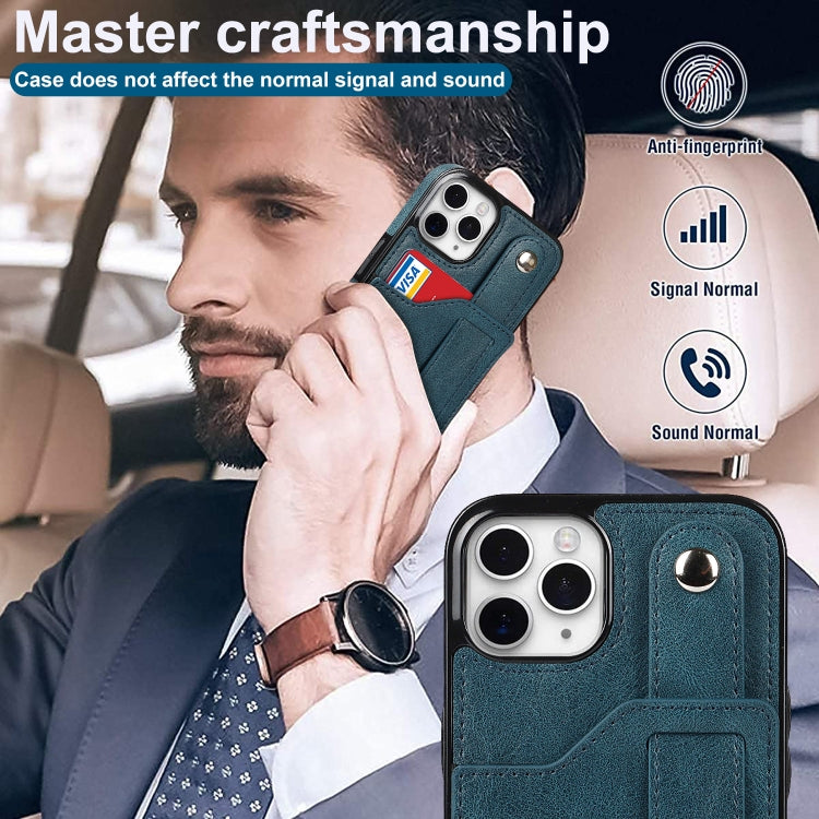 For iPhone 11 Pro Max Crazy Horse Texture Shockproof TPU + PU Leather Case with Card Slot & Wrist Strap Holder