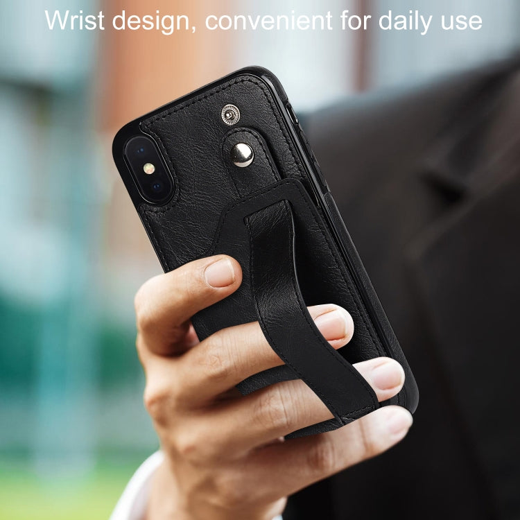 For iPhone X / XS Crazy Horse Texture Shockproof TPU + PU Leather Case with Card Slot & Wrist Strap Holder