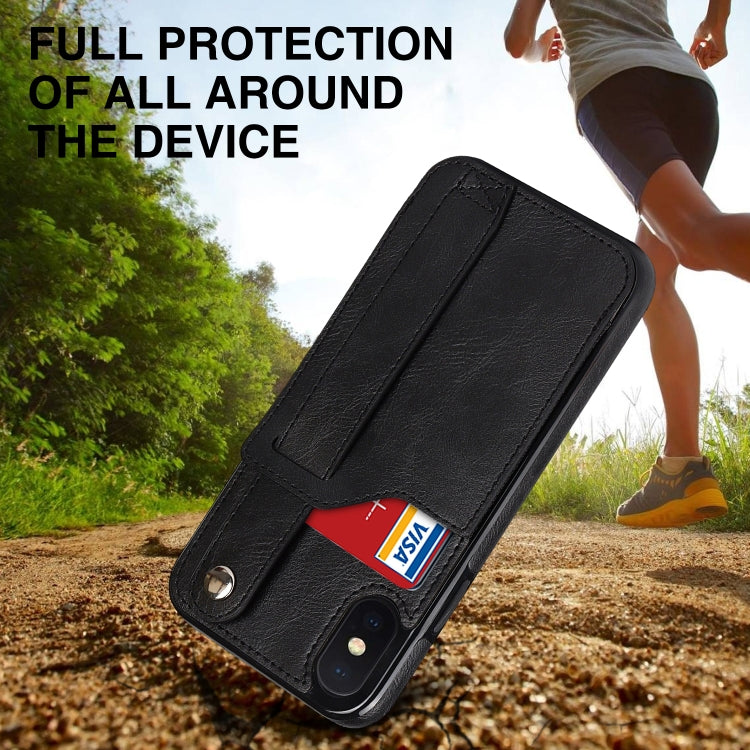 For iPhone X / XS Crazy Horse Texture Shockproof TPU + PU Leather Case with Card Slot & Wrist Strap Holder