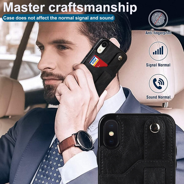 For iPhone X / XS Crazy Horse Texture Shockproof TPU + PU Leather Case with Card Slot & Wrist Strap Holder