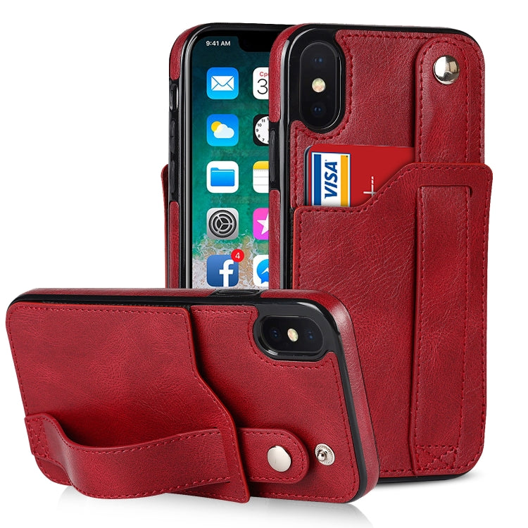 For iPhone X / XS Crazy Horse Texture Shockproof TPU + PU Leather Case with Card Slot & Wrist Strap Holder