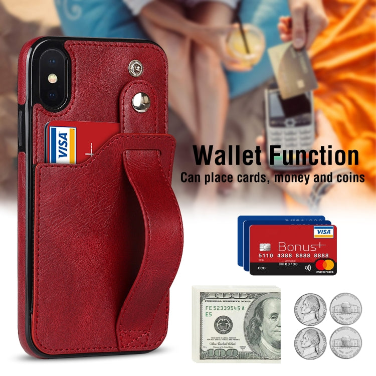 For iPhone X / XS Crazy Horse Texture Shockproof TPU + PU Leather Case with Card Slot & Wrist Strap Holder
