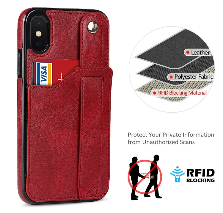 For iPhone X / XS Crazy Horse Texture Shockproof TPU + PU Leather Case with Card Slot & Wrist Strap Holder