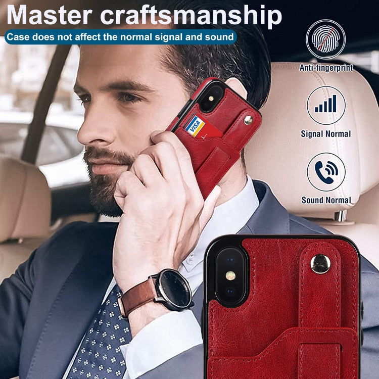 For iPhone X / XS Crazy Horse Texture Shockproof TPU + PU Leather Case with Card Slot & Wrist Strap Holder