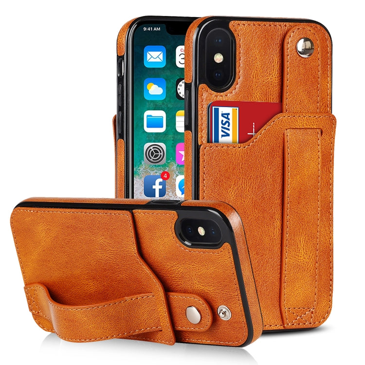 For iPhone X / XS Crazy Horse Texture Shockproof TPU + PU Leather Case with Card Slot & Wrist Strap Holder