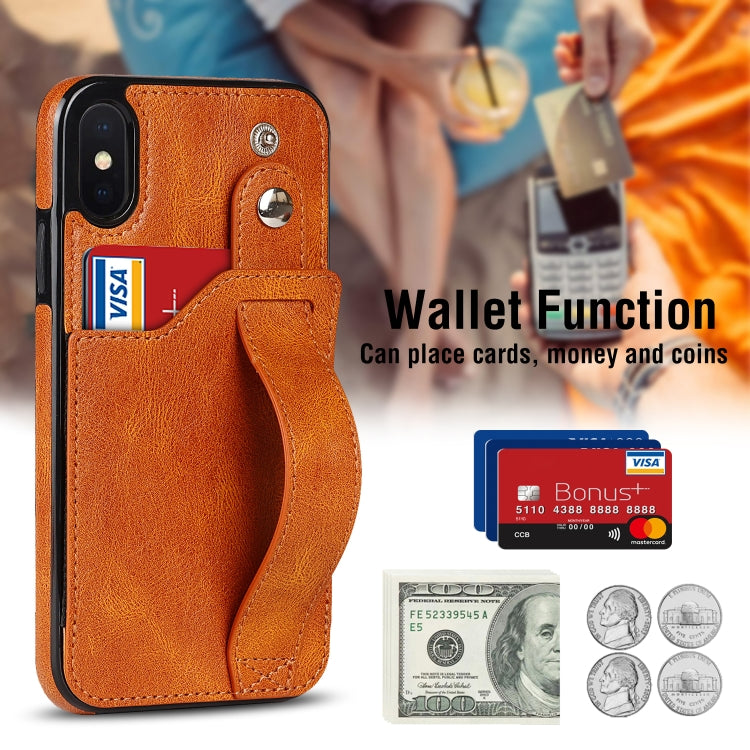 For iPhone X / XS Crazy Horse Texture Shockproof TPU + PU Leather Case with Card Slot & Wrist Strap Holder