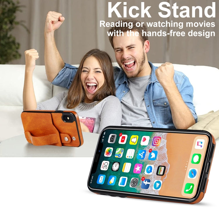 For iPhone X / XS Crazy Horse Texture Shockproof TPU + PU Leather Case with Card Slot & Wrist Strap Holder
