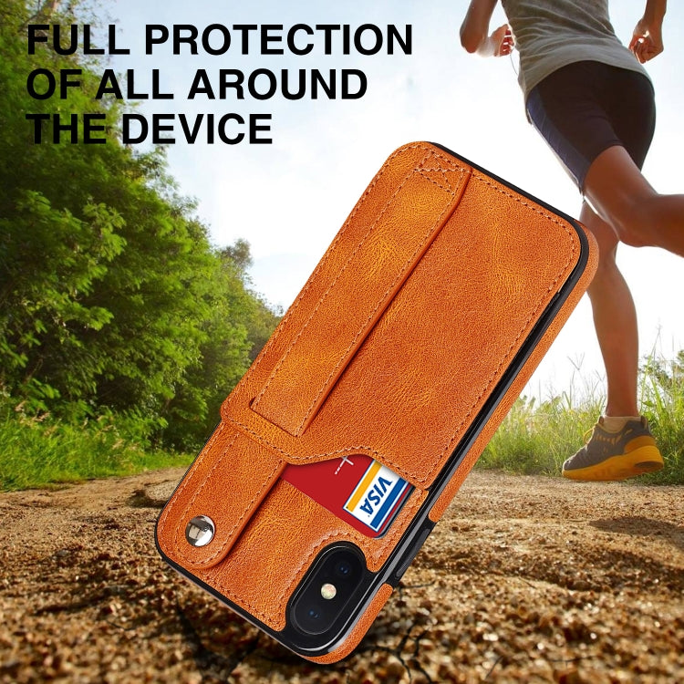 For iPhone X / XS Crazy Horse Texture Shockproof TPU + PU Leather Case with Card Slot & Wrist Strap Holder