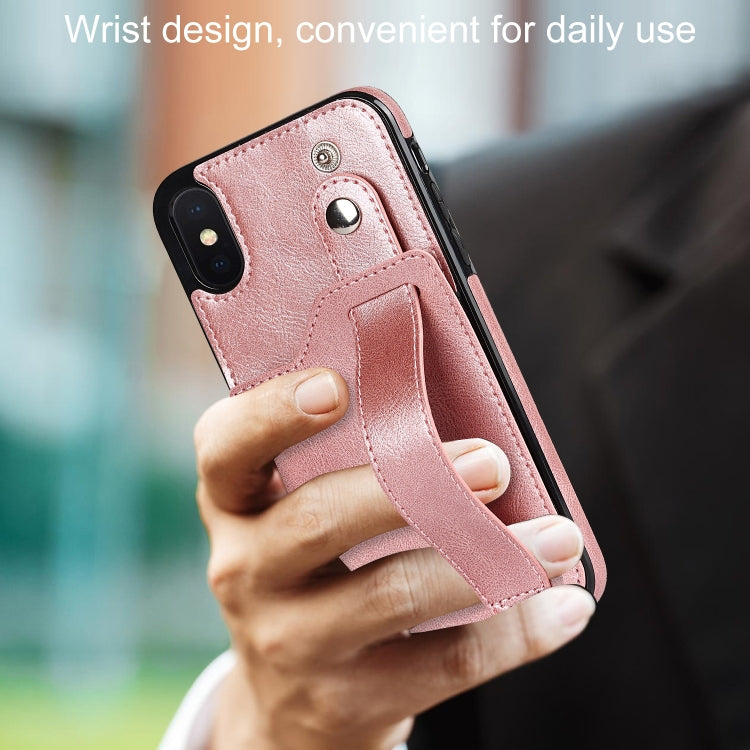 For iPhone X / XS Crazy Horse Texture Shockproof TPU + PU Leather Case with Card Slot & Wrist Strap Holder