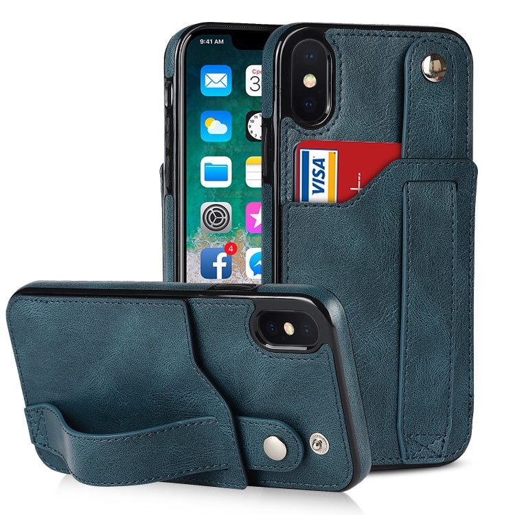 For iPhone X / XS Crazy Horse Texture Shockproof TPU + PU Leather Case with Card Slot & Wrist Strap Holder
