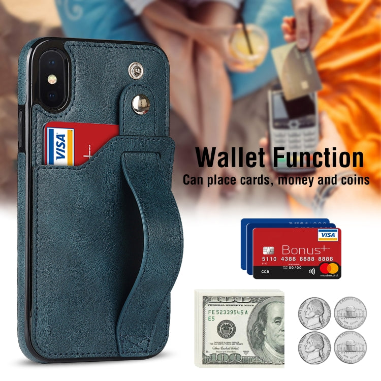 For iPhone X / XS Crazy Horse Texture Shockproof TPU + PU Leather Case with Card Slot & Wrist Strap Holder
