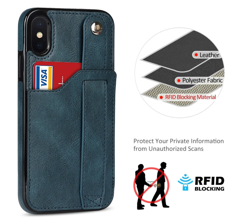 For iPhone X / XS Crazy Horse Texture Shockproof TPU + PU Leather Case with Card Slot & Wrist Strap Holder