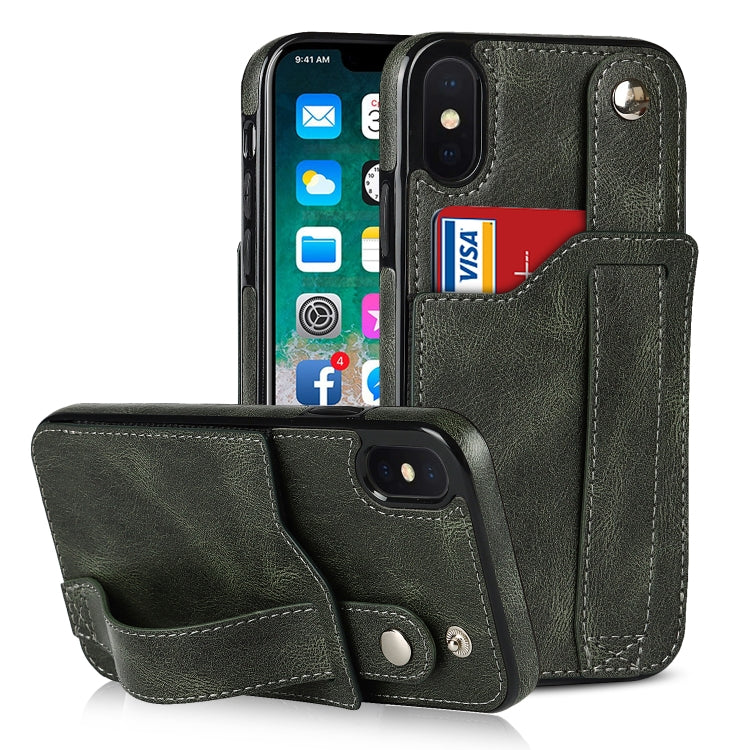 For iPhone X / XS Crazy Horse Texture Shockproof TPU + PU Leather Case with Card Slot & Wrist Strap Holder