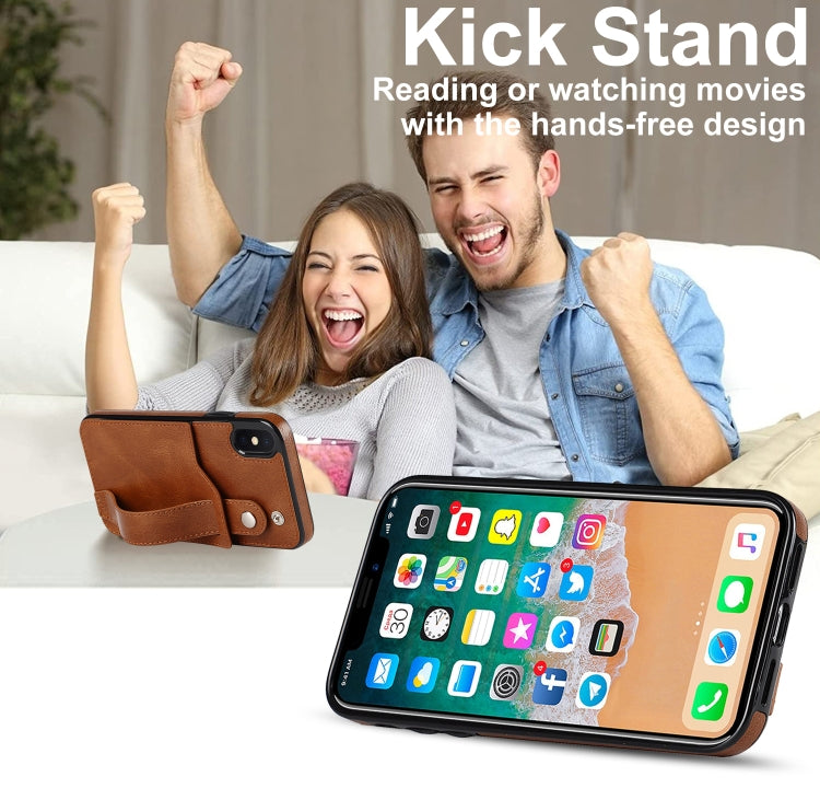 For iPhone X / XS Crazy Horse Texture Shockproof TPU + PU Leather Case with Card Slot & Wrist Strap Holder