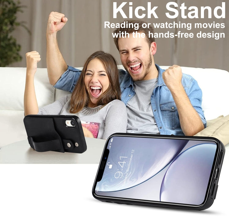 For iPhone XR Crazy Horse Texture Shockproof TPU + PU Leather Case with Card Slot & Wrist Strap Holder