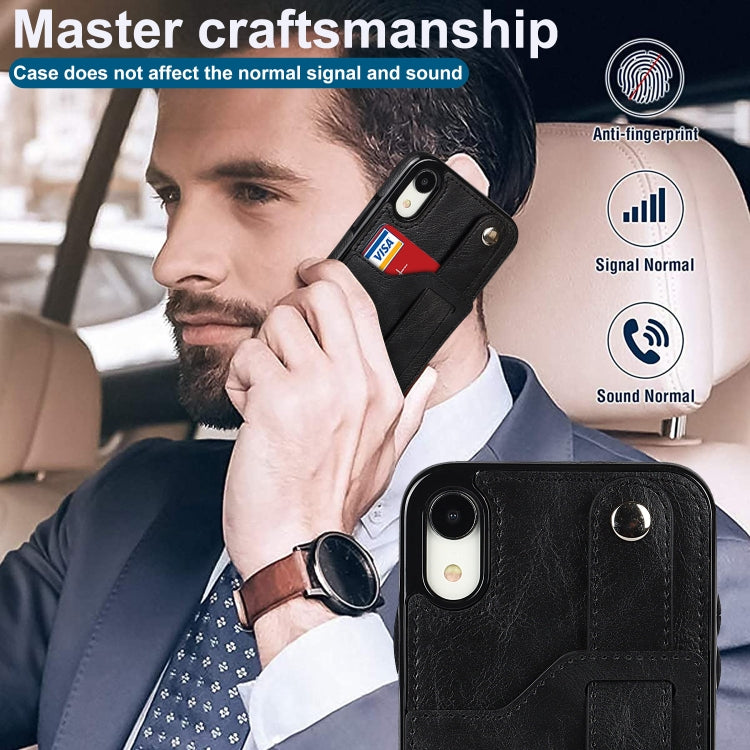 For iPhone XR Crazy Horse Texture Shockproof TPU + PU Leather Case with Card Slot & Wrist Strap Holder