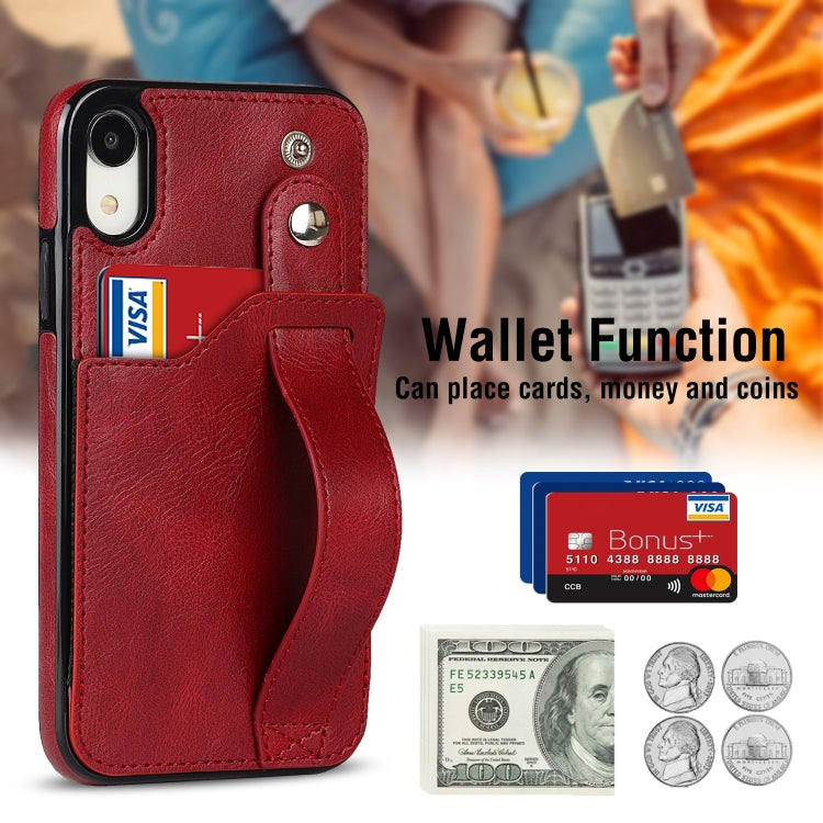 For iPhone XR Crazy Horse Texture Shockproof TPU + PU Leather Case with Card Slot & Wrist Strap Holder