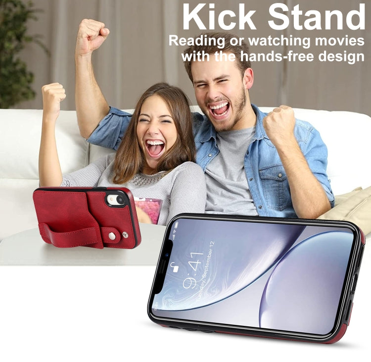 For iPhone XR Crazy Horse Texture Shockproof TPU + PU Leather Case with Card Slot & Wrist Strap Holder