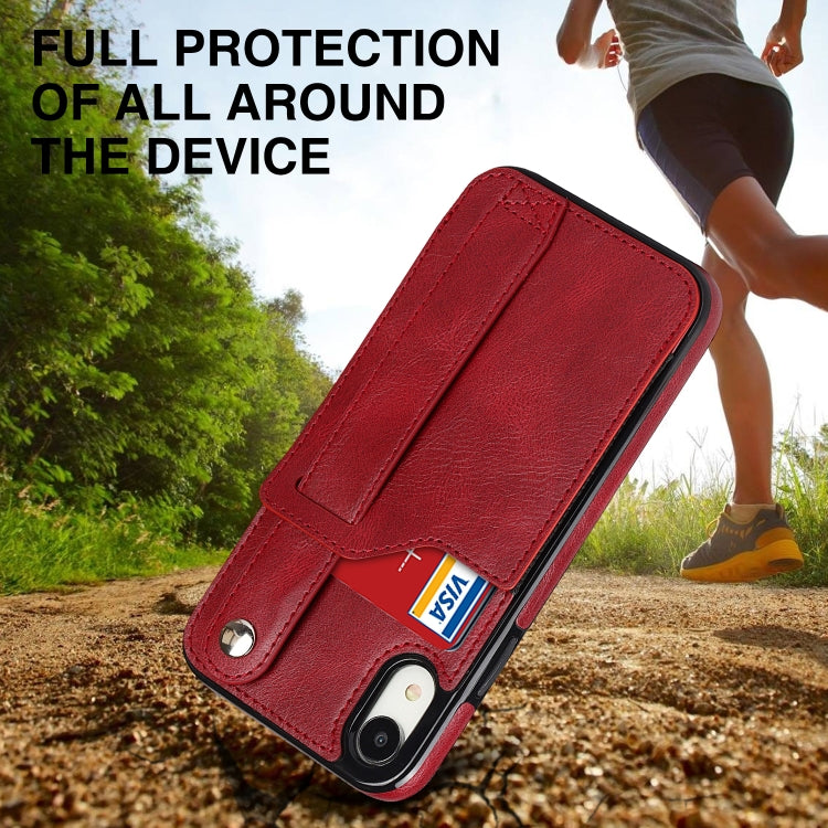 For iPhone XR Crazy Horse Texture Shockproof TPU + PU Leather Case with Card Slot & Wrist Strap Holder