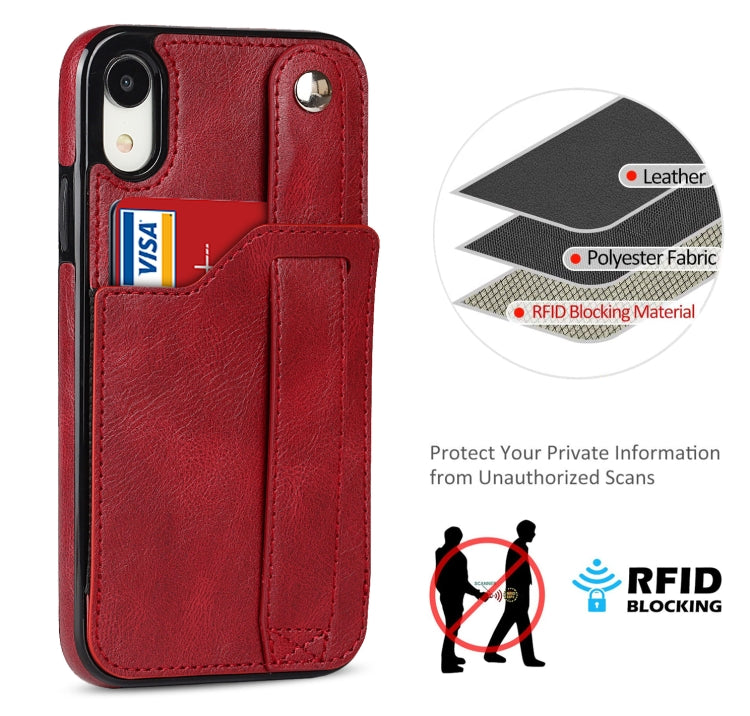 For iPhone XR Crazy Horse Texture Shockproof TPU + PU Leather Case with Card Slot & Wrist Strap Holder