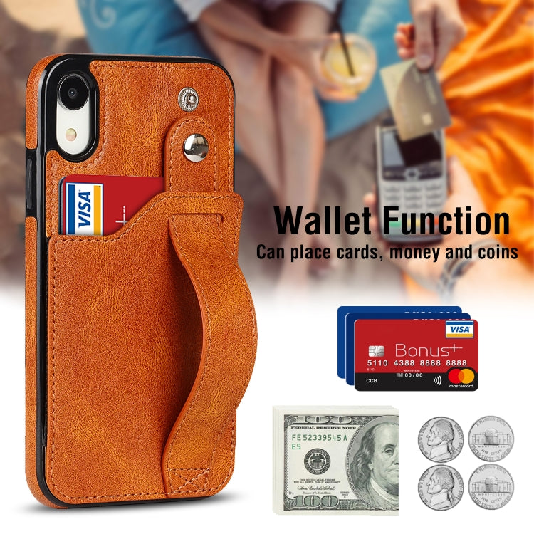 For iPhone XR Crazy Horse Texture Shockproof TPU + PU Leather Case with Card Slot & Wrist Strap Holder