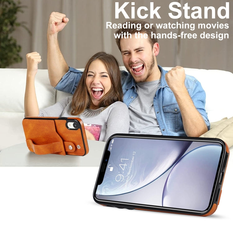 For iPhone XR Crazy Horse Texture Shockproof TPU + PU Leather Case with Card Slot & Wrist Strap Holder