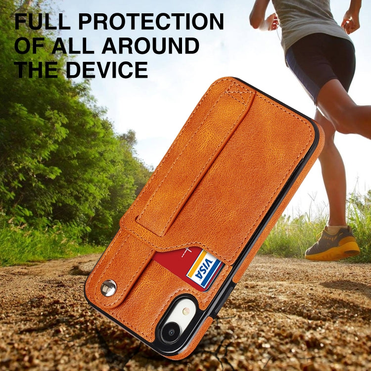 For iPhone XR Crazy Horse Texture Shockproof TPU + PU Leather Case with Card Slot & Wrist Strap Holder