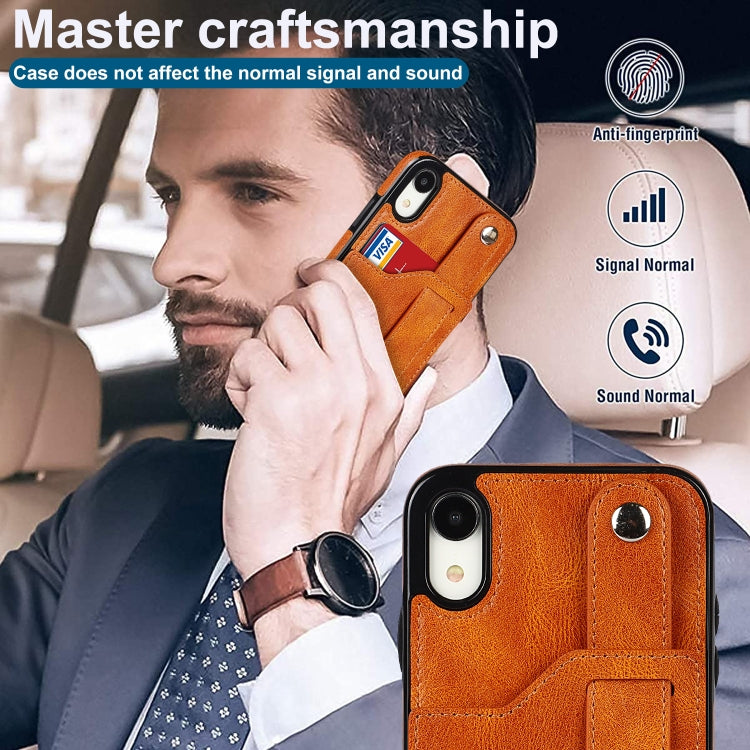 For iPhone XR Crazy Horse Texture Shockproof TPU + PU Leather Case with Card Slot & Wrist Strap Holder