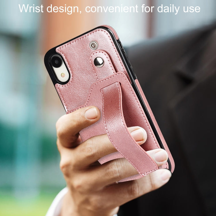 For iPhone XR Crazy Horse Texture Shockproof TPU + PU Leather Case with Card Slot & Wrist Strap Holder